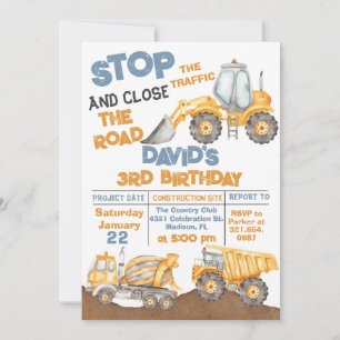 Construction 3rd Birthday Dump Truck Party Invitation