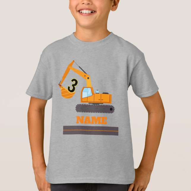 construction 3rd birthday - excavator-personalized T-Shirt (Front)