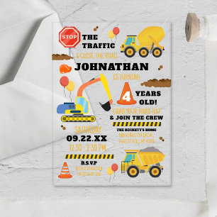 Construction 4th Birthday Acrylic Invitations