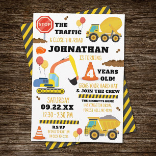 Construction 4th Birthday Invitation