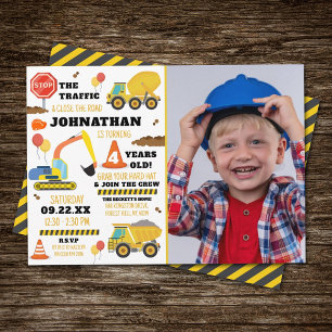 Construction 4th Birthday Photo Invitation