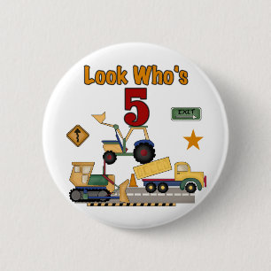 Construction 5th Birthday Tshirts and Gifts 2 Inch Round Button