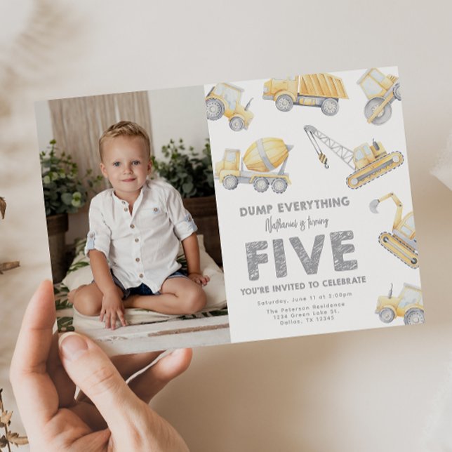 Construction 5th FIVE Birthday Party Invitation (Creator Uploaded)