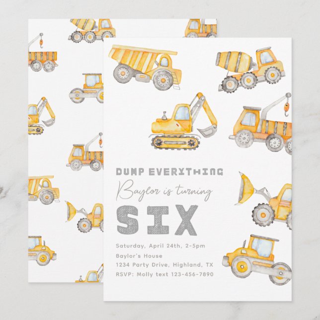 Construction 6ème anniversaire Invitation (Devant / Derrière)