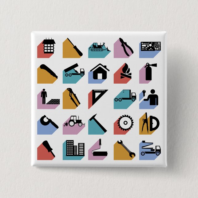 Construction and DIY Home Improvement Icons 2 Inch Square Button (Front)