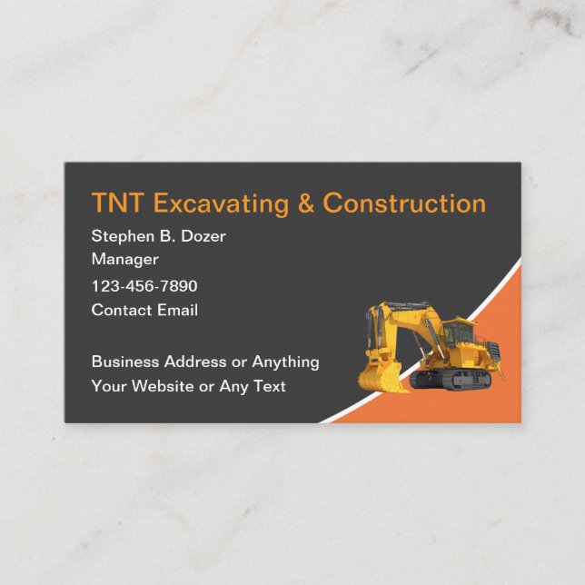 Construction And Excavating Business Cards (Front)