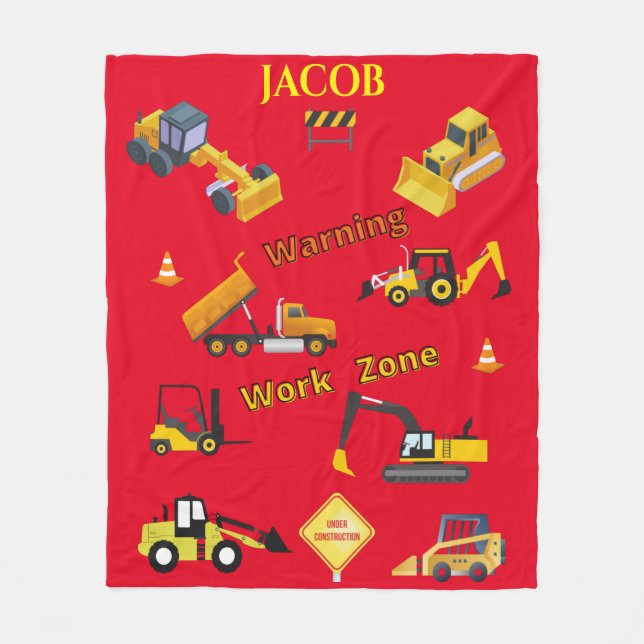 Construction and Excavation Warning Work Zone Flee Fleece Blanket (Front)