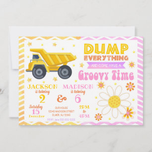 Construction and Groovy Joint Birthday Invitation