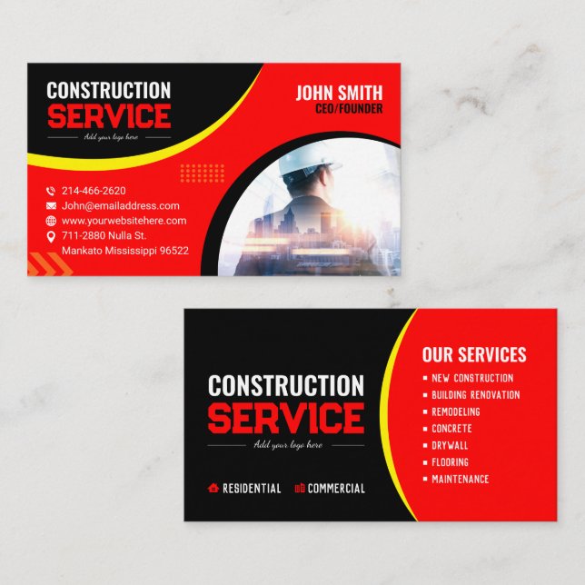 Construction and remodeling company business card (Front/Back)