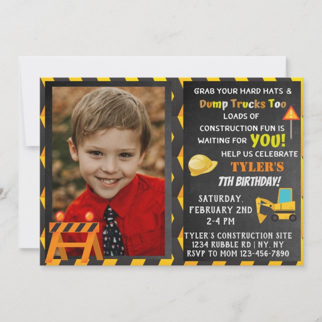 Construction Anniversaire Fête Photo Invitation (Devant)