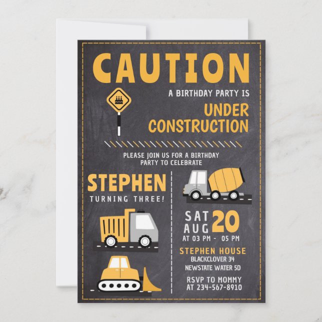 Construction Anniversaire Invitation pour enfants  (Devant)
