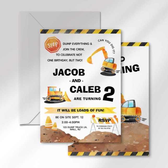 Construction Anniversaire Twin Invitation N'import (Créateur téléchargé)