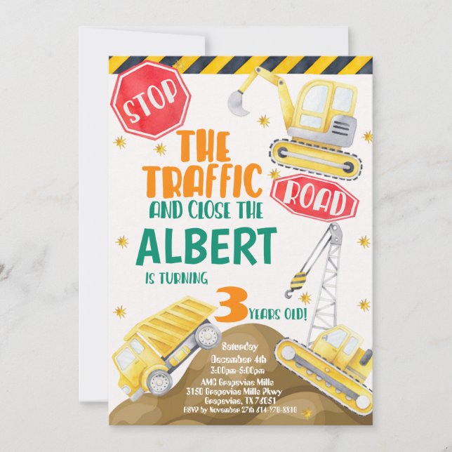 Construction aquarelle Invitation d'anniversaire (Devant)