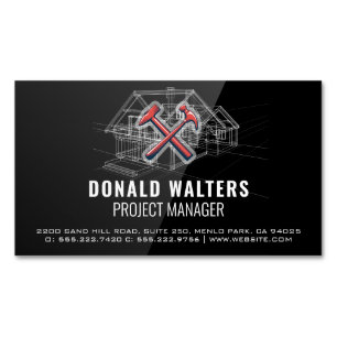Construction Architect   Blueprints   High Gloss Magnetic Business Card