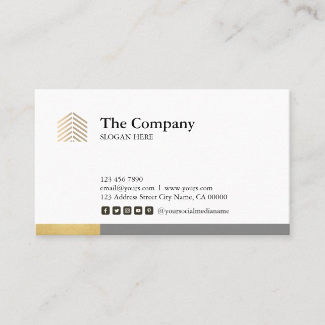 Construction Architect Social Gold Business Card (Front)