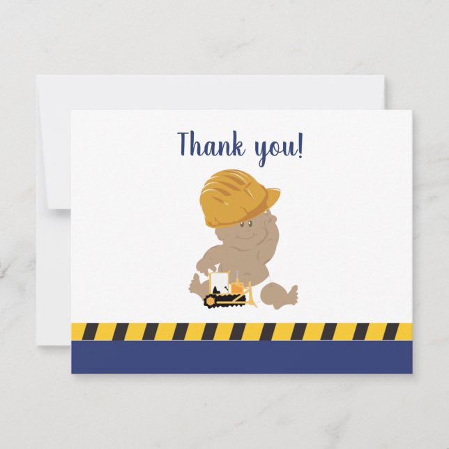 Construction Baby Boy Baby Shower Thank you notes (Front)