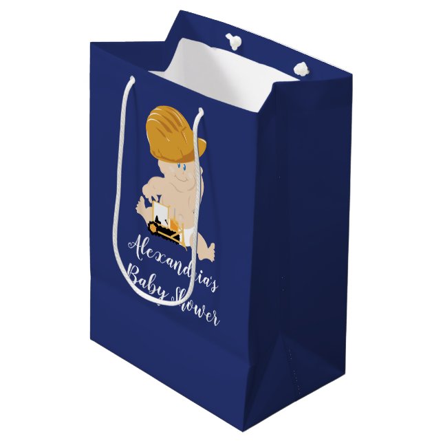 Construction Baby Boy Bulldozer Gift Bag (Front Angled)