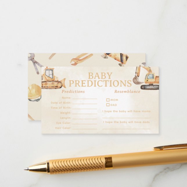 Construction Baby Prediction Game Enclosure Card (Front/Back In Situ)
