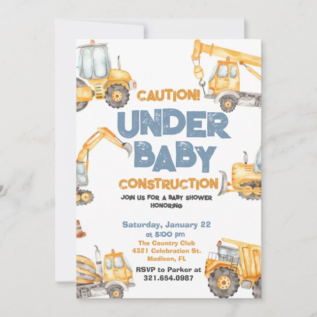 Construction Baby Shower Dump Truck Party Invitation (Front)