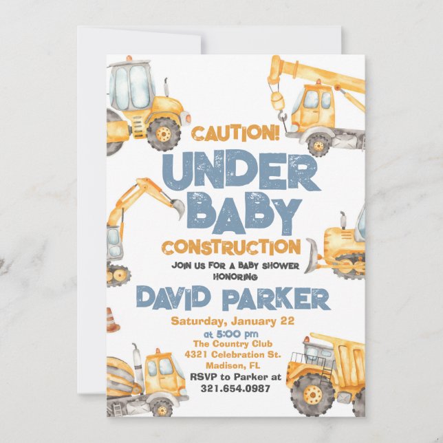 Construction Baby Shower Dump Truck Party Invitation (Front)