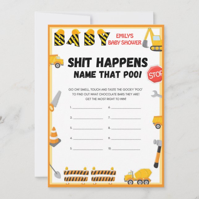 Construction Baby Shower Game - Editable Name - Invitation (Front)