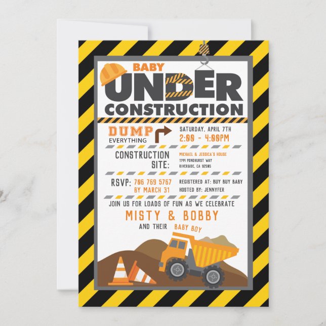 Construction baby shower invitation (Front)