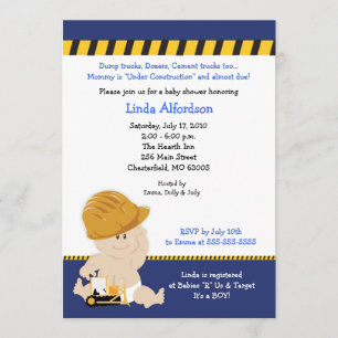 CONSTRUCTION Baby shower OUVRIER Invitation 5x7