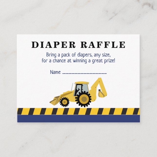 Construction Backhoe Baby Shower Diaper Raffle Enclosure Card (Front)