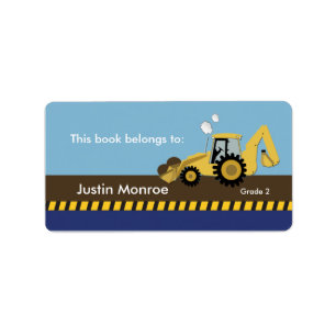 Construction Backhoe Bookplate label