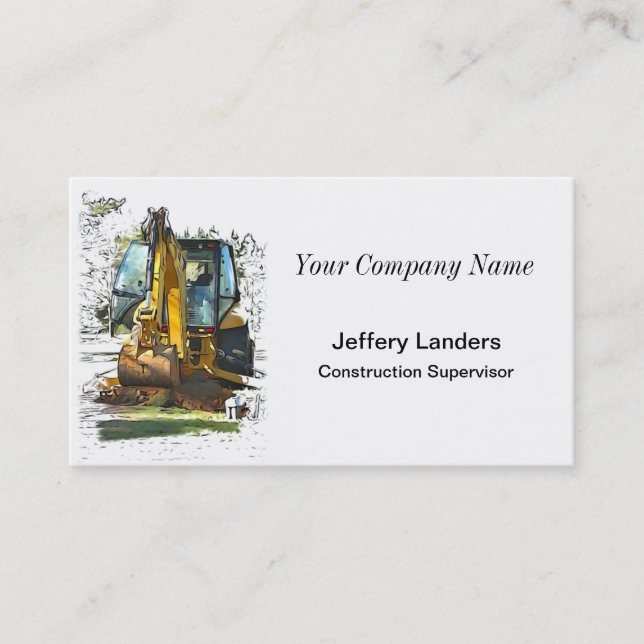 Construction Backhoe Illustration Business Card (Front)