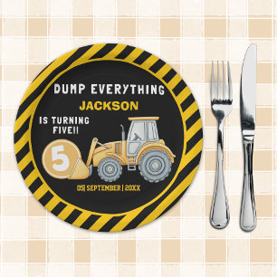 Construction Birthday 5 Party   Excavator Paper Plate