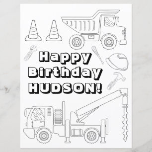 Construction Birthday Activity Colouring Page