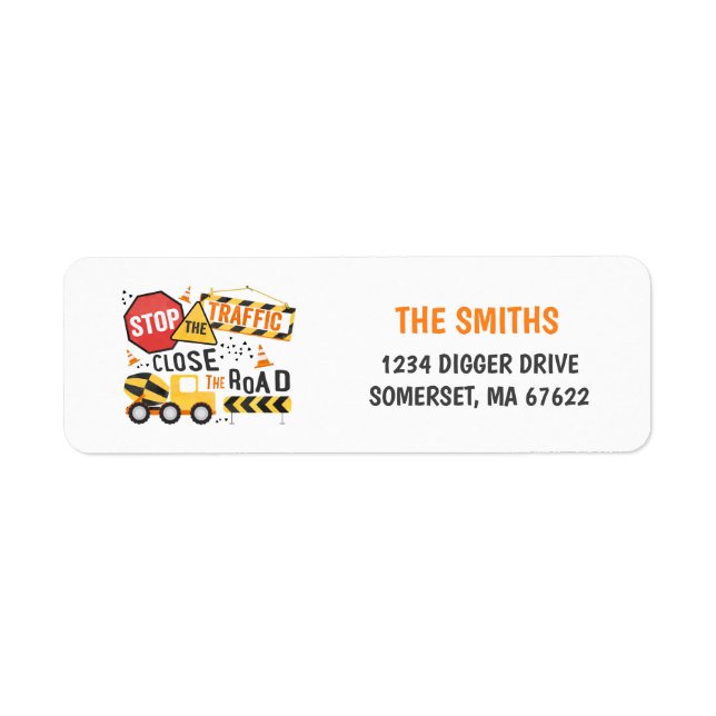 Construction Birthday Address Labels Dump Truck (Front)