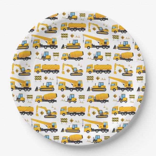 Construction Birthday Boy Baby Shower Party Favour Paper Plate (Front)