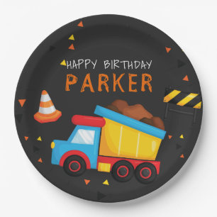 Construction Birthday Chalkboard Paper Plate