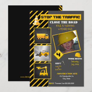 Construction Birthday   Dump Truck Bull Dozer Invitation