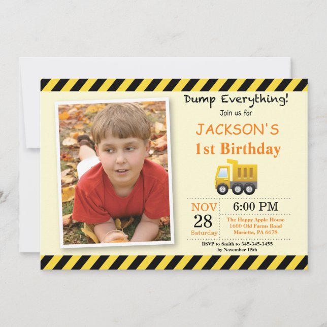 Construction Birthday Dump Truck Invitation (Front)