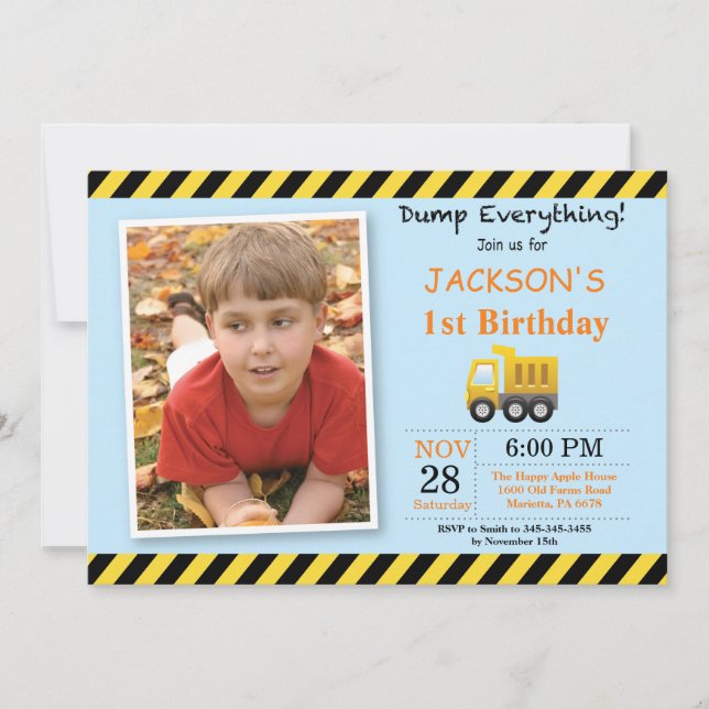 Construction Birthday Dump Truck Invitation (Front)