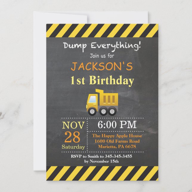 Construction Birthday Dump Truck Invitation (Front)