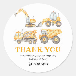 Construction Birthday Dump Truck Party Favour Classic Round Sticker