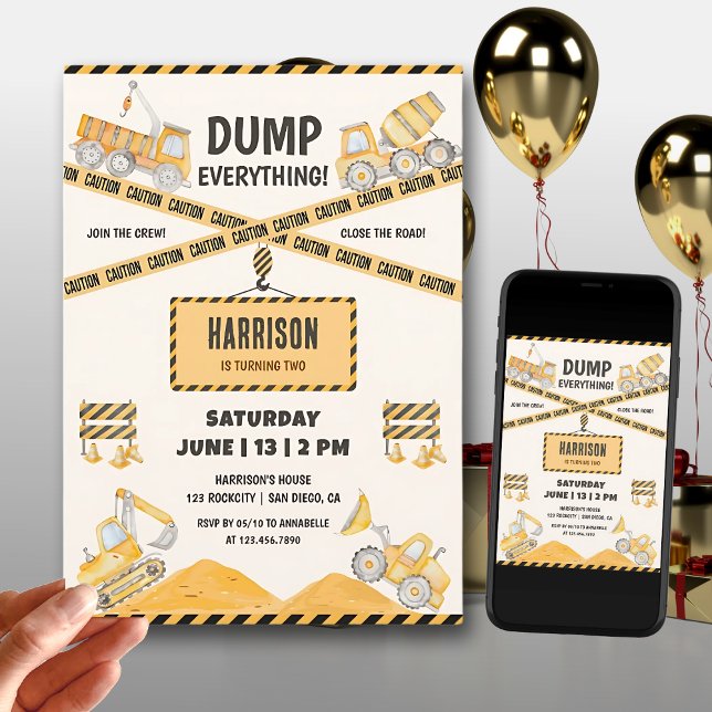 Construction Birthday | Dump Truck Party Invitation (Creator Uploaded)