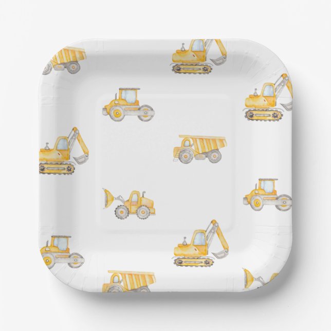Construction Birthday Dump Trucks Birthday Paper Plate (Front)