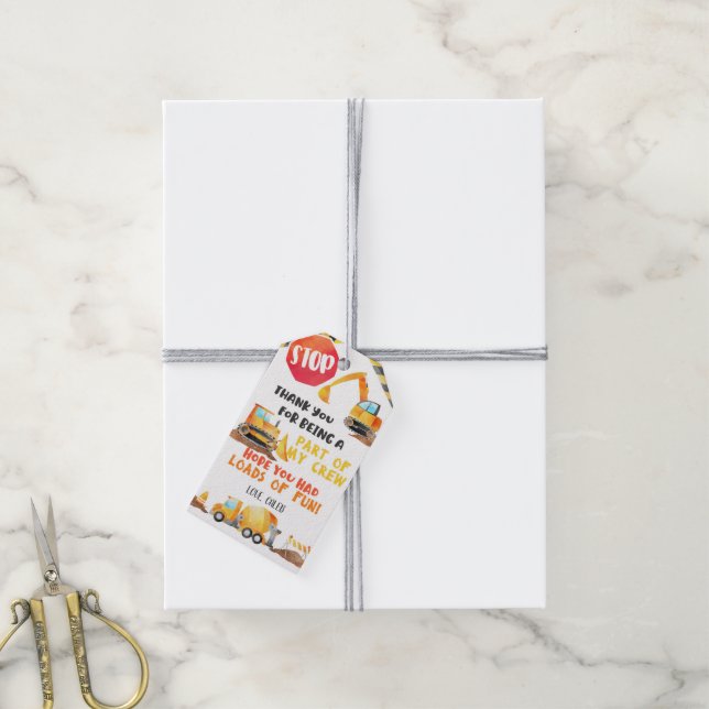 Construction Birthday Favour Tag - WH (With Twine)