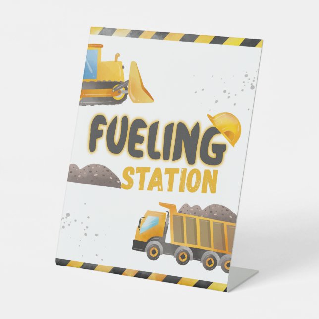 Construction Birthday - Fuelling Station  Pedestal Sign (Front)