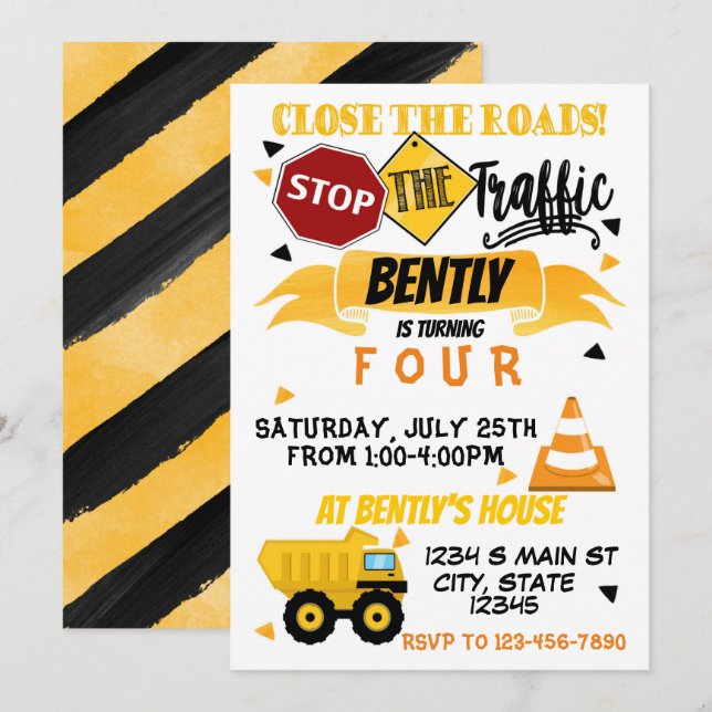 Construction birthday invitation (Front/Back)