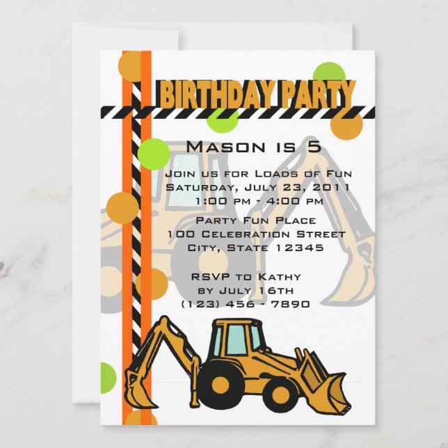 Construction Birthday Invitation (Front)
