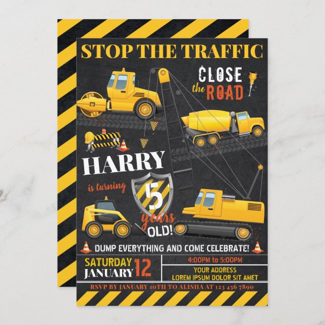 Construction Birthday Invitation (Front/Back)
