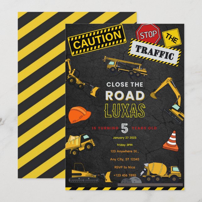 Construction Birthday Invitation (Front/Back)