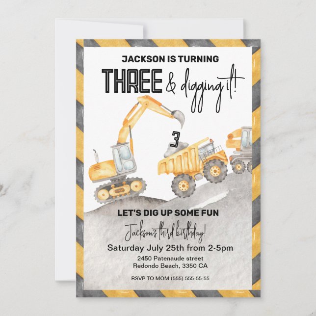 Construction Birthday Invitation, 3rd Digging it Invitation (Front)