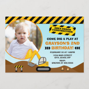 Construction Birthday Invitation 5x7 Photo Card